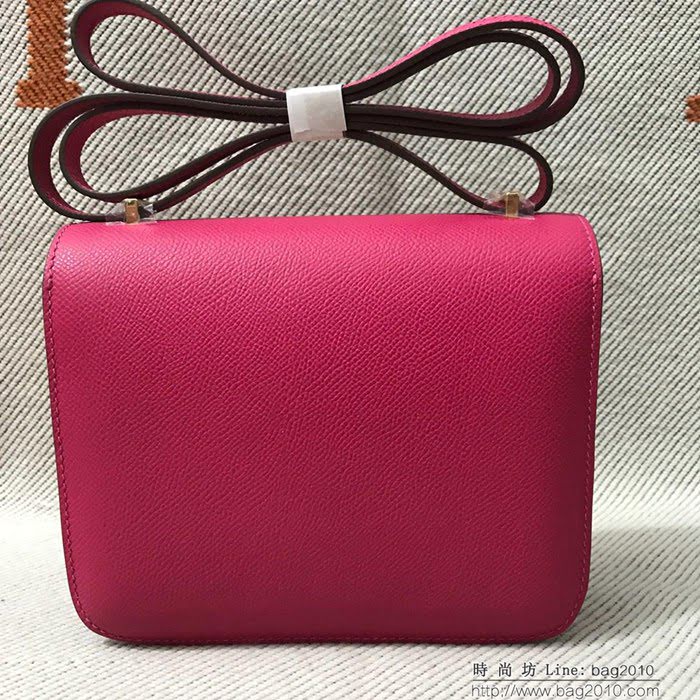 HERMES愛馬仕 H空姐包 進口原廠EP皮 頂級蜜蠟製作 街拍必備單品 玫紅金銀 單肩斜挎包  Ama1547